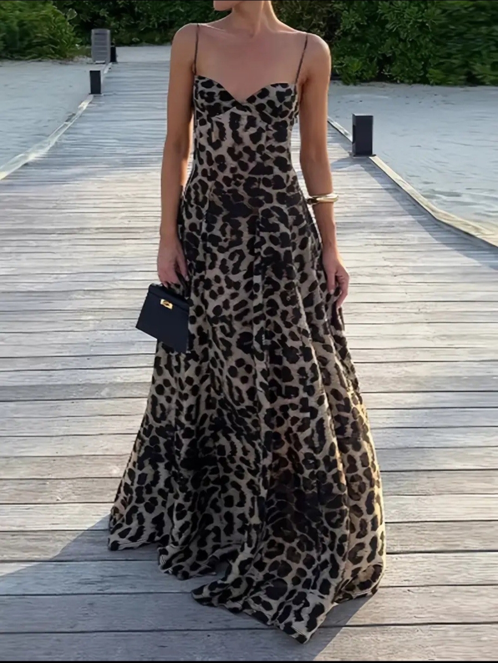 Leopard Print Slip Maxi Dress - Taupe/Black - Picture 2 of 8